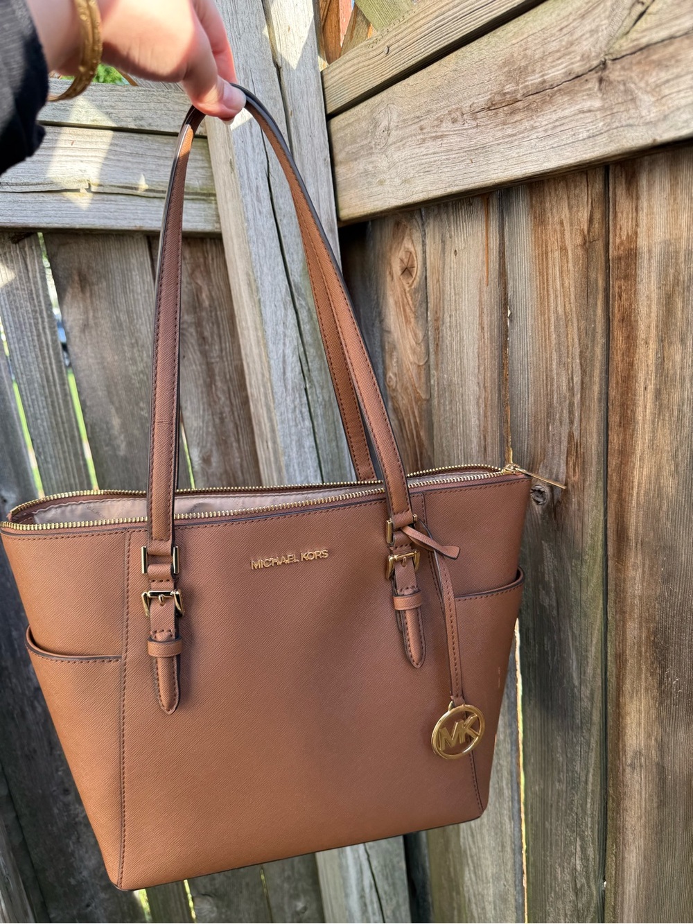 Michael Kors Cognac Saffiano Leather Tote with Gold Hardware